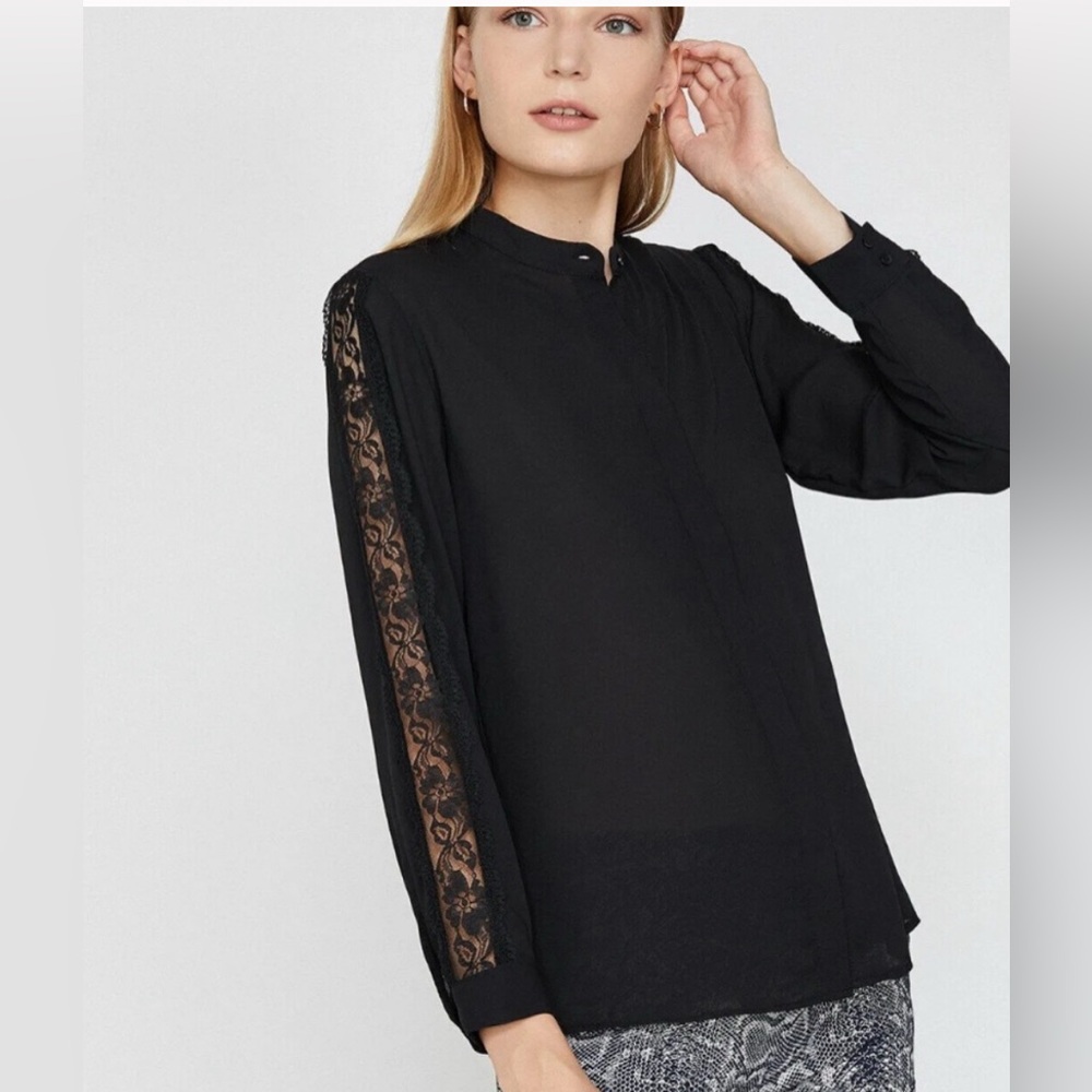 Kooples Elegant Black Lace Sleeve Women's Top Size Medium/Large